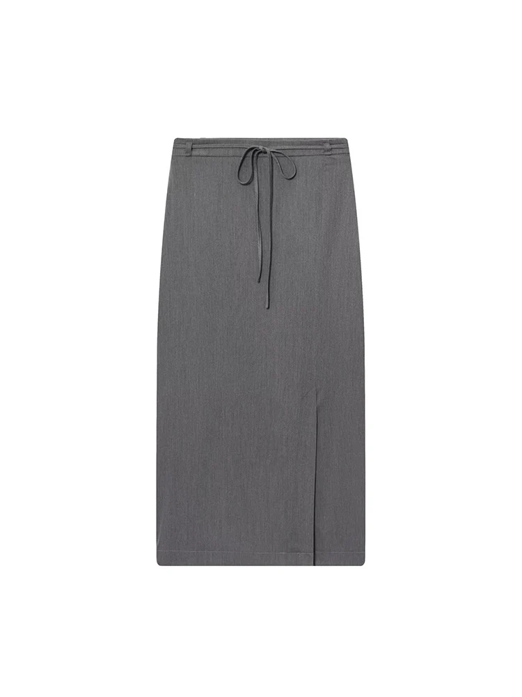 

Новая женская мода в европейском стиле, универсальная и элегантная однотонная прямая юбка с поясом и разрезом внизу.