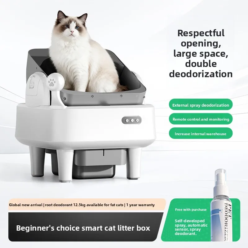 hit productOpen-Style Smart Cat Litter Box Dual Negative Ion Deodorizing Spray Extra-Large Automatic Cleaning Anti-Splash ABS Ma