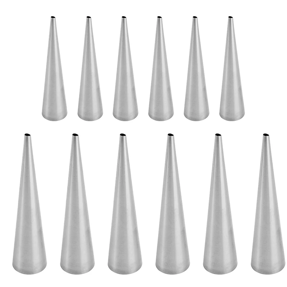 

12 Pcs Creami Spiral Baking Sticks Bread Tubes Nonstick Conical Shaped Croissant Mold Silver Stainless Steel