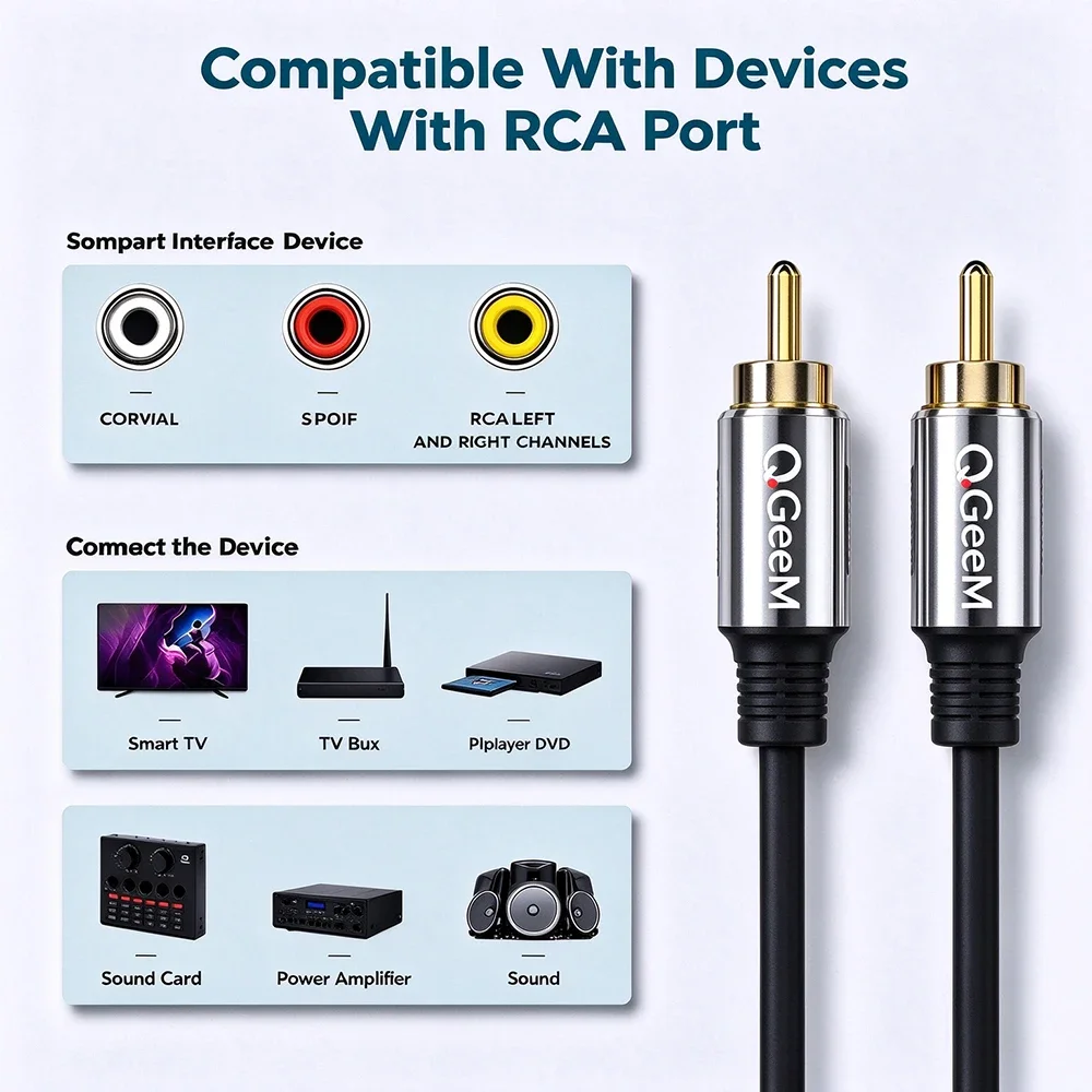 QGeeM RCA to RCA Audio Coaxial Cable Male to Male Digital Cable for TV Box Amplifier Stereo HiFi SPDIF Video Aux Subwoofer Cable