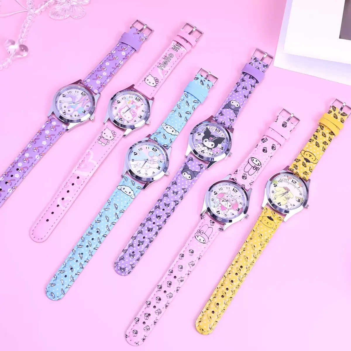 Детские часы Sanrio Kuromi Hello Kitty, силиконовый ремешок, кварцевые наручные часы с мультяшной мелодией, подарки на день рождения для девочек