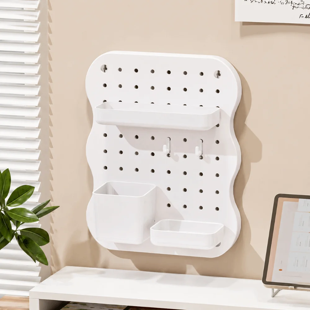 Plastic Wall Mount Pegboard Wall Organizer Storage Solution Desk Storage Board Space-Saving Multi-Purpose Office Storage Rack