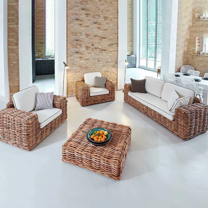 Outdoor leisure sofa set Courtyard Villa rattan chair outdoor garden waterproof and sunscreen rattan furniture