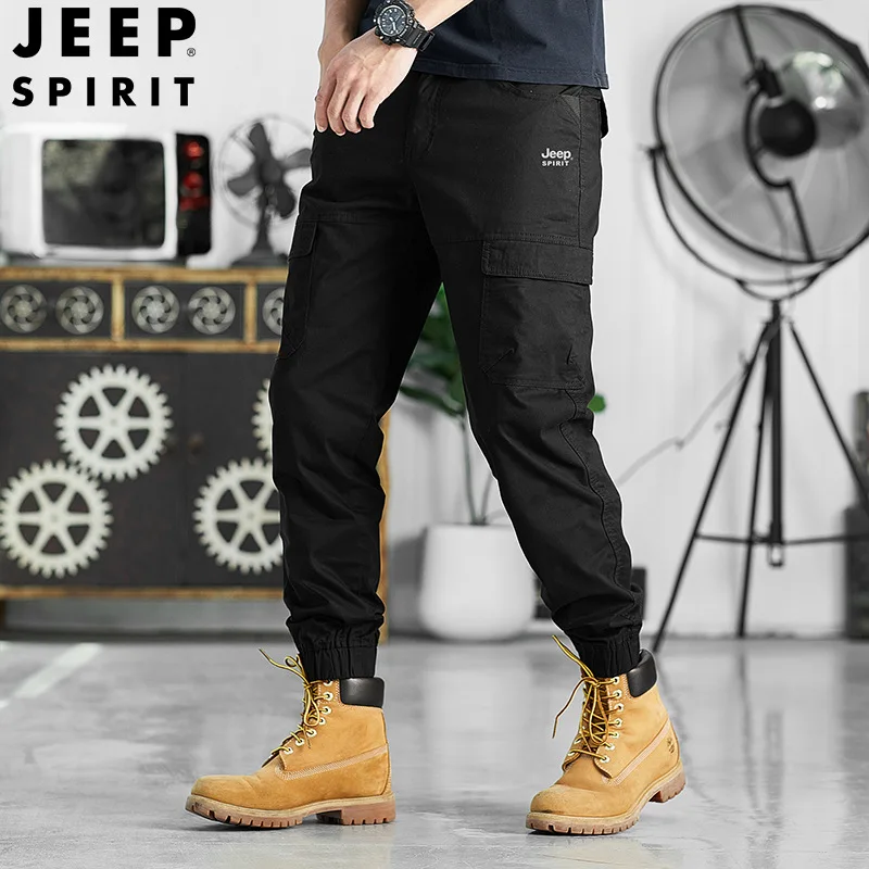JEEP SPIRIT tuta semplice casual da uomo leggings larghi pantaloni tinta unita primavera gioventù pantaloni versatili in cotone multitasche