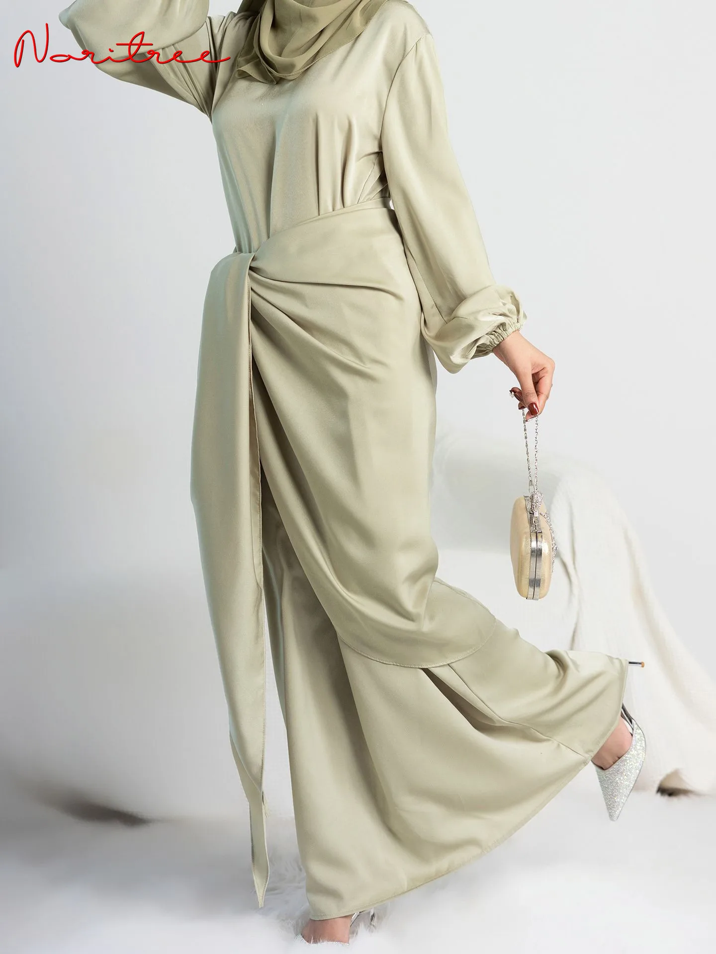 Ramadan Eid Shiny Two Pieces Sets Djellaba Muslim Dress Dubai Fashion dress+ wrap Suits Abaya Muslim Robes Islam Robe WY1294