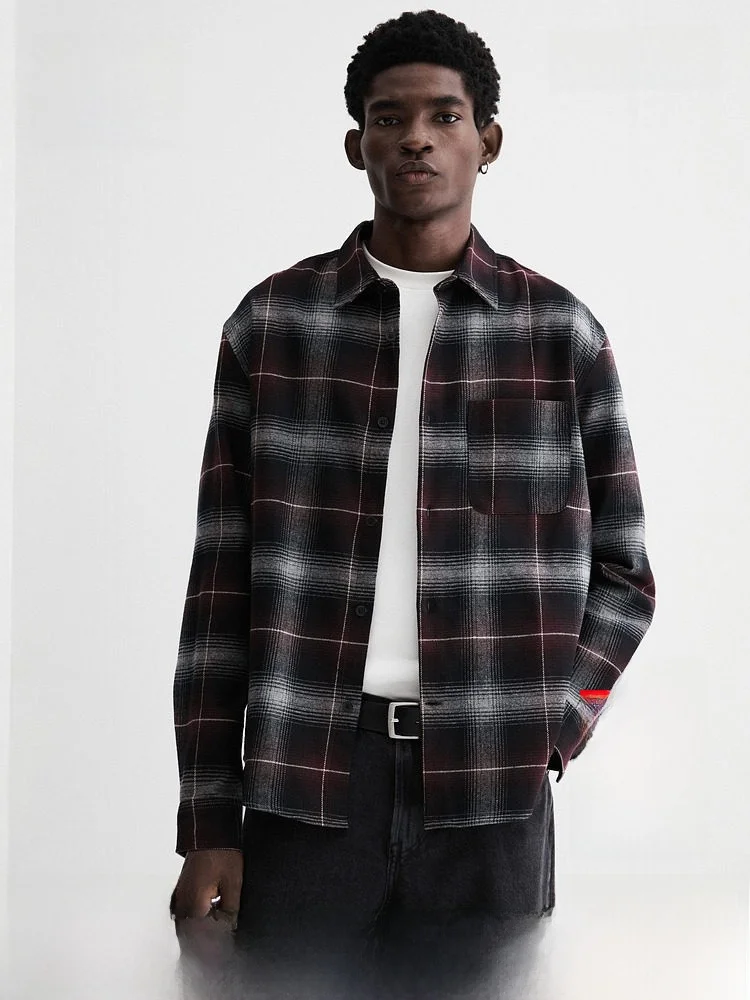 

Loose Men's Long Sleeve Plaid Shirt HM Casual Polyester Cotton Blend Comfortable Fit Fashionable Autumn Wear for Dates And Ou...