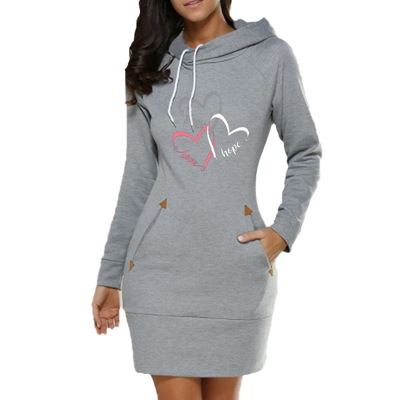 New Women Hoodie Dress Prints Long Sleeve Hoodie Casual Hooded Jumper Pockets Sweater Tops