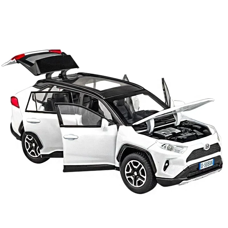 1:32 RAV4 SUV 2023 合金ダイキャストおもちゃの車モデル サウンドとライト付きプルバックおもちゃ コレクション 誕生日プレゼント