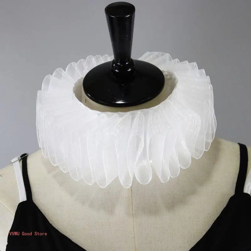 Womens Elizabethan Ruffled Fake Collar White Clown Neck Ruff Vintage Victorian Halloween Cosplay Costume