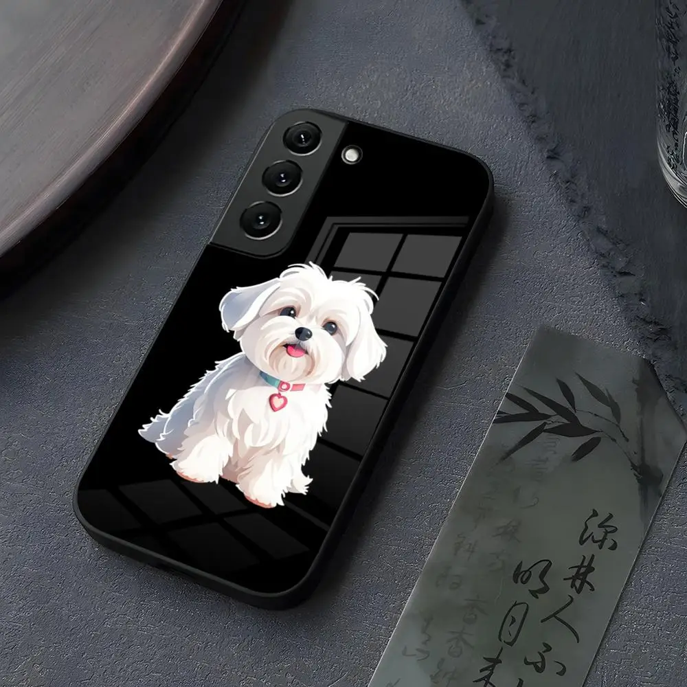 

Cartoon Maltese Dog Phone Case Glass for Samsung Galaxy S23 S25 S24 S21 S22 S20 Ultra Fe Plus A34 A16 A54 A24 A52 A53 Cover