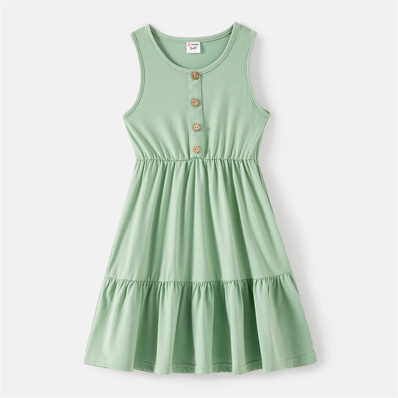 PatPat Family Matching Solid Tiered Tank Dresses and Short-sleeve Colorblock T-shirts Sets