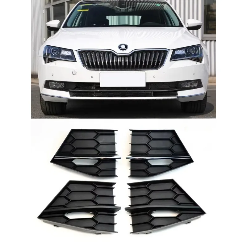 

Front Bumper Lower Grille Vent Mesh Fog Light Cover for Skoda Superb 2016-2018