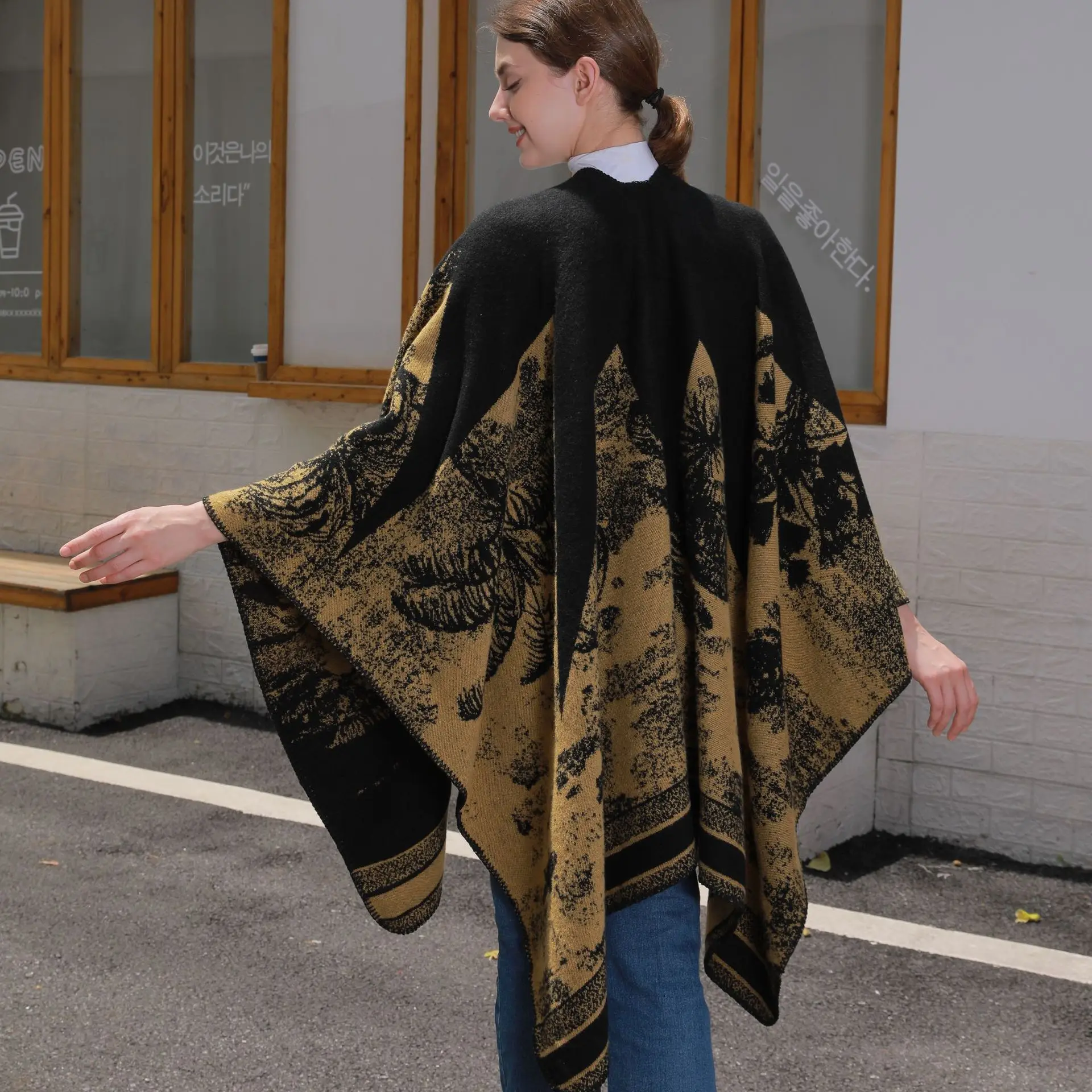 7 Colors Double Side Female Printed Big Pendulum Loose Cloak Women Autumn Faux Cashmere Outerwear Mantle Long Poncho Shawl Capes