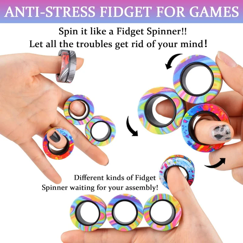 Ensemble de Fidget Spinner magnétique – Jouet anti-anxiété pour TDAH, jouet Fidget magnétique anti-stress, cadeau pour adultes, adolescents et enfants