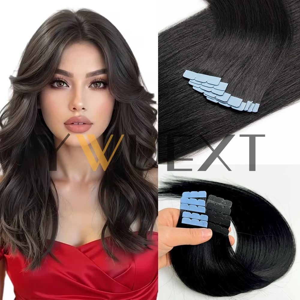 YWUEXT Mini Tape in Human Hair Extensions 12"-20" Straight Natural Black 1B# Machine Made Remy Hair 10pcs/pack Invisible Tape Hair for Women Black Friday