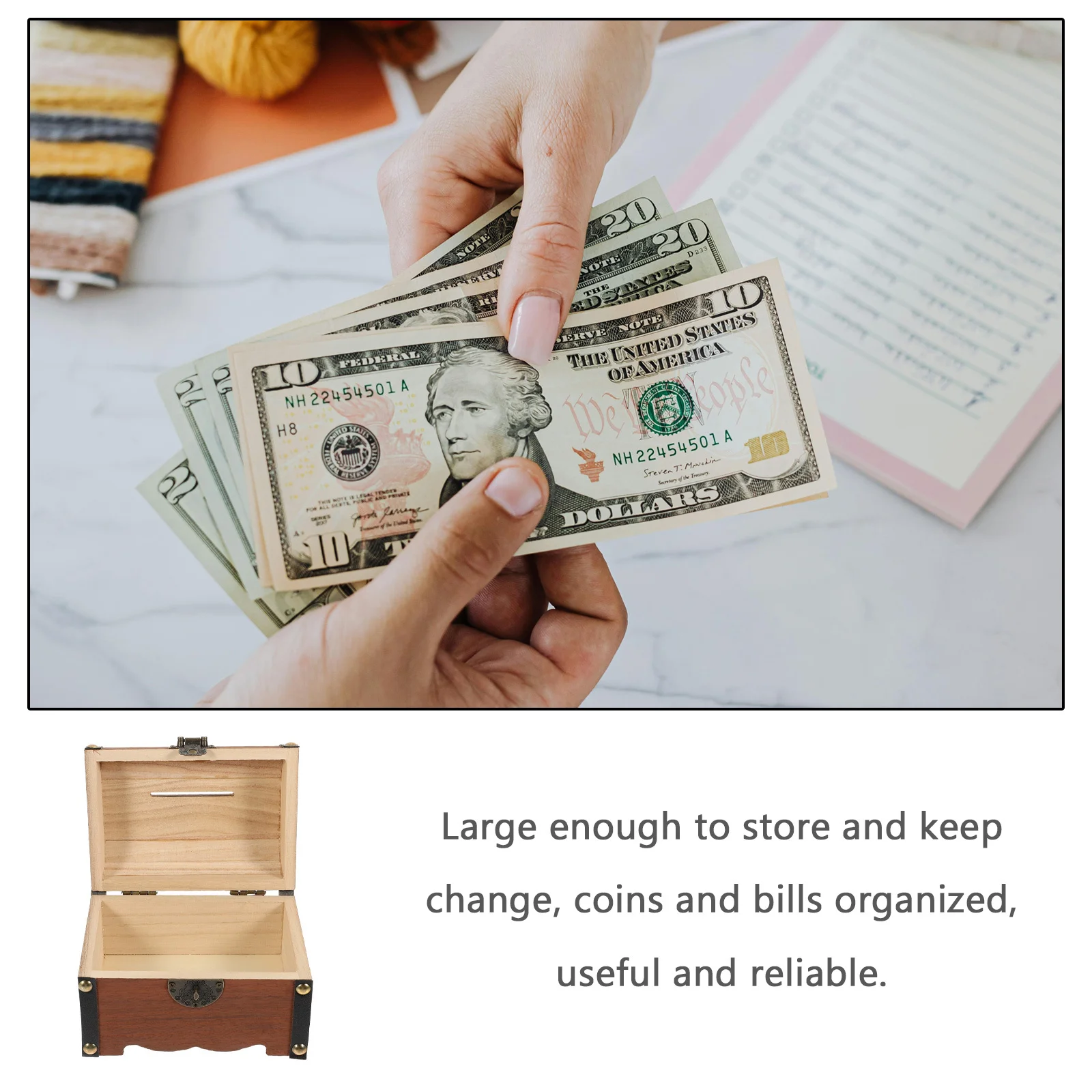 

Деревянный футляр для денег, сейф, органайзер для хранения монет, большая емкость, винтажная копилка, детская банка для денег, украшение дома