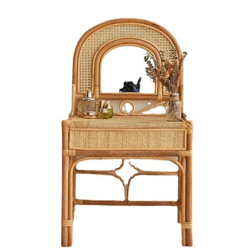 Retro pure handmade rattan with mirror children's dresser, Indonesian real rattan braided with cabinet rack