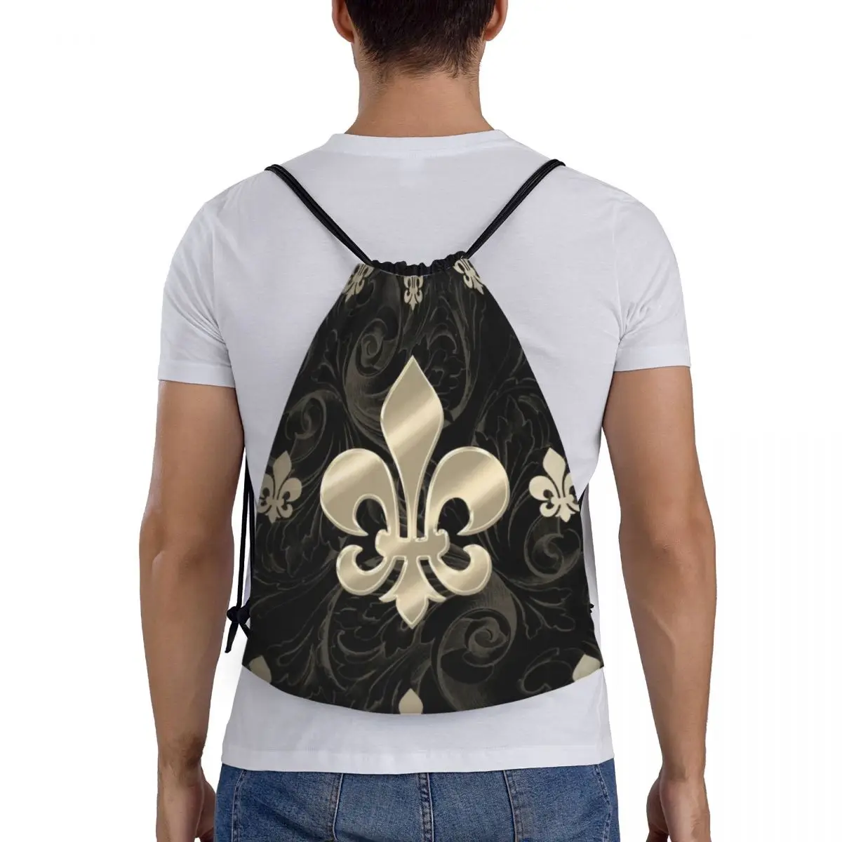 Mochila com cordão Fleur De Lys para homens e mulheres, dobrável, esporte, ginásio, flor de lírio, saco de treinamento