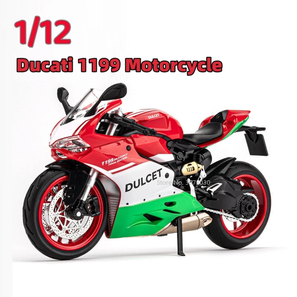 1/12 Ducati 1199 Motorcycle Toy Alloy Racing Car Highly Simulated Static Model Front Wheel Steering Collection Gift for Children