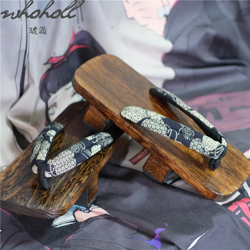 WHOHOLL Clogs samurai Cosplay shoes Japanese slippers wood geta for man women sandals slippers couples Plus size 47 48