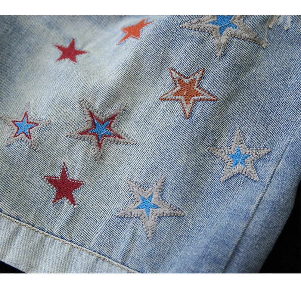 Women Denim Shorts Colorful Star Embroidery Print Elastic Waist Loose Short Jean Pants Female Summer S-3xl Casual Denim Pants