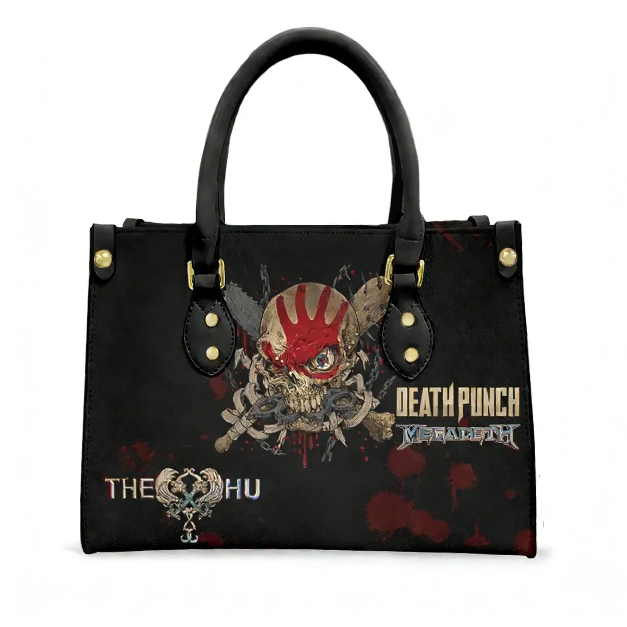 

Five Finger Death Punch Rock Band Tote Bag Purse Womens Mens Text Image PU Leather Handbag Business Shopping Gift Bags