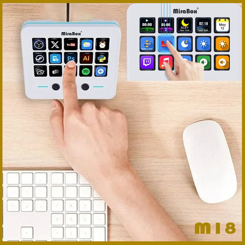 

Mirabox Mbox M18 V3 Streamdeck Визуальная клавиатура Personality Quick OBS Консоль для потоковой передачи в реальном времени Динамика на заказ