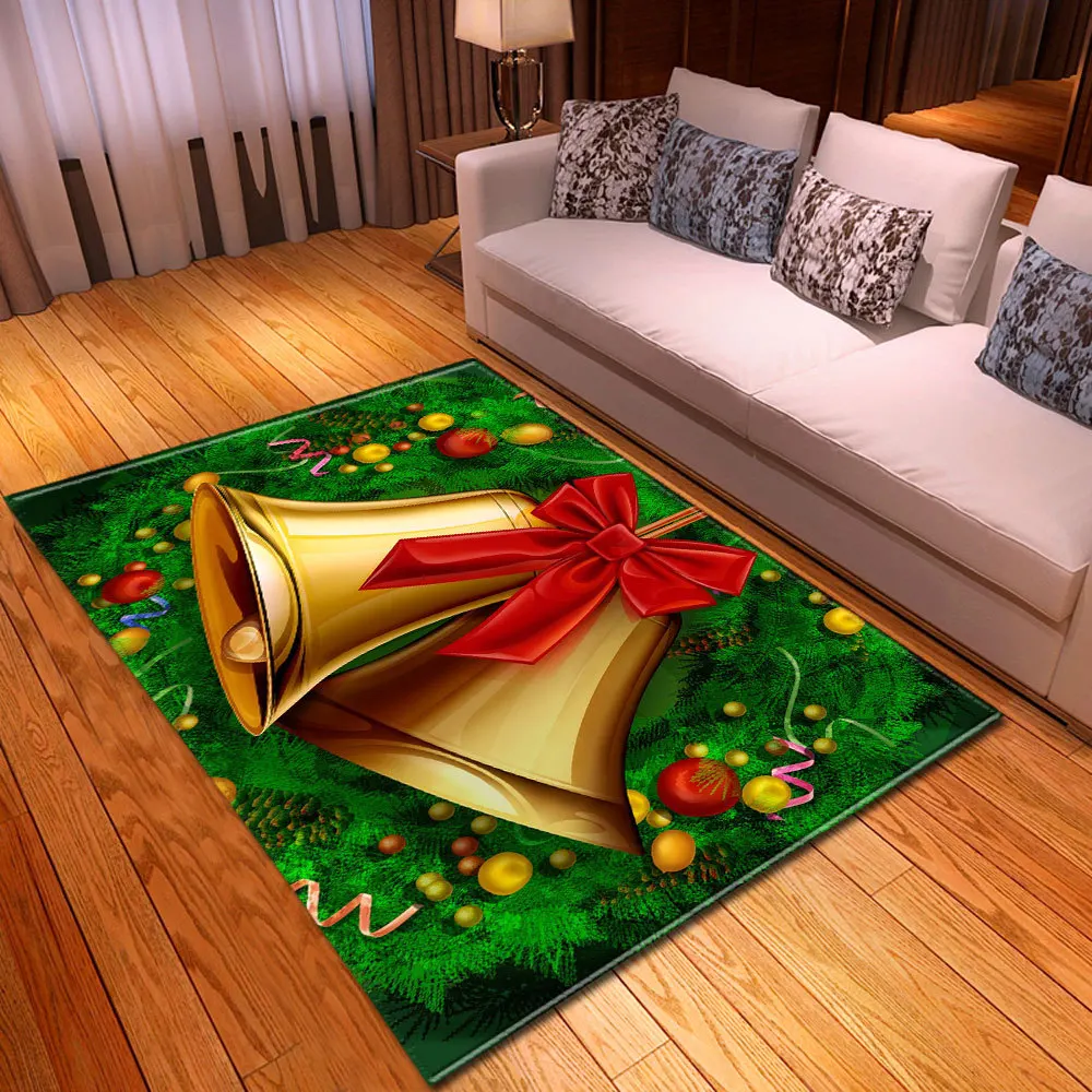 Merry Christmas Living Room Carpet New Year's Child Rug Xmas Bell Gift Floor Mat Kitchen Bedroom Area Rug Non-slip Doormat