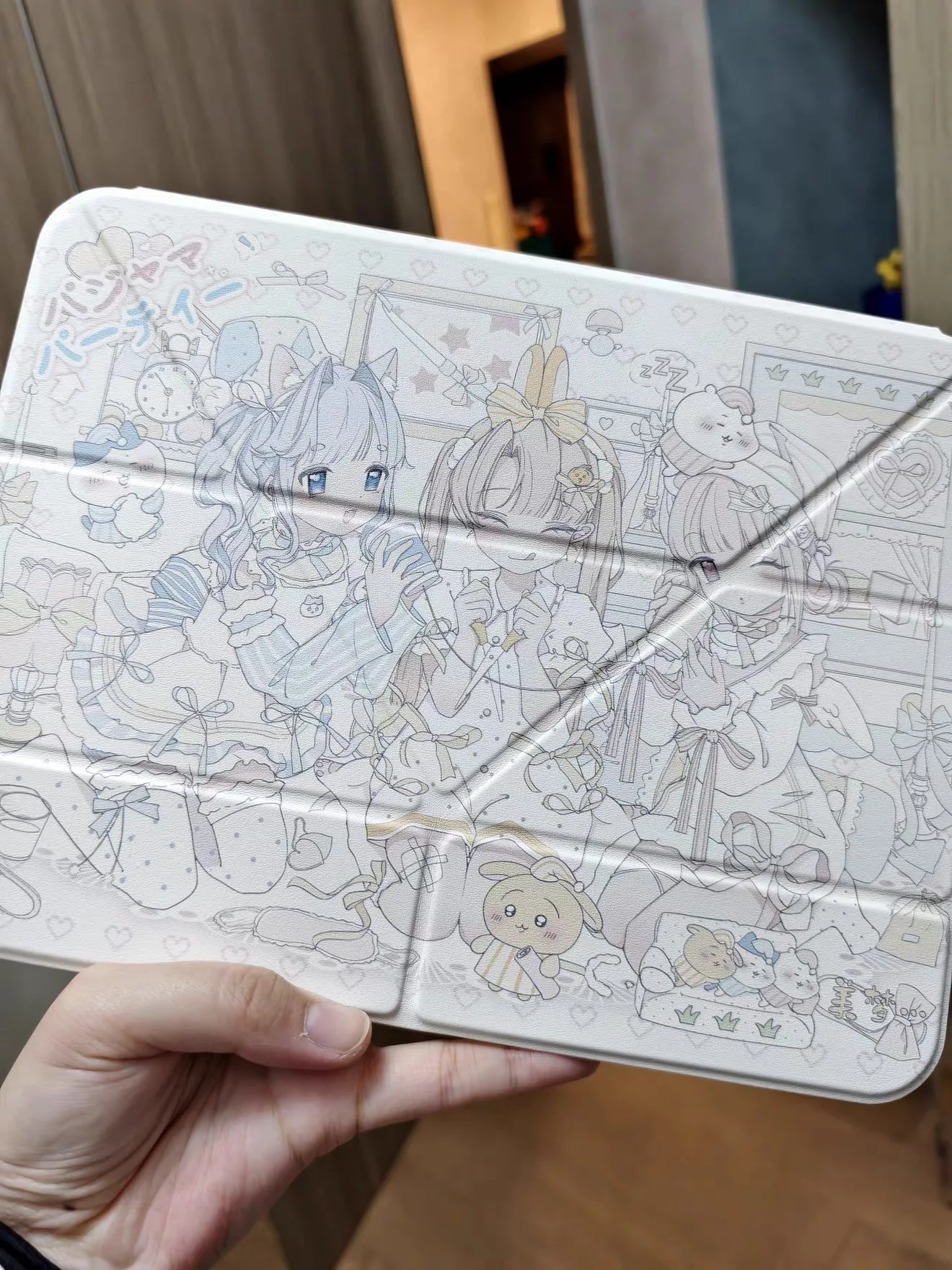 Suitable for iPad protective cases, Y+ three-fold pull-out sliding rail with pen slot flat shell