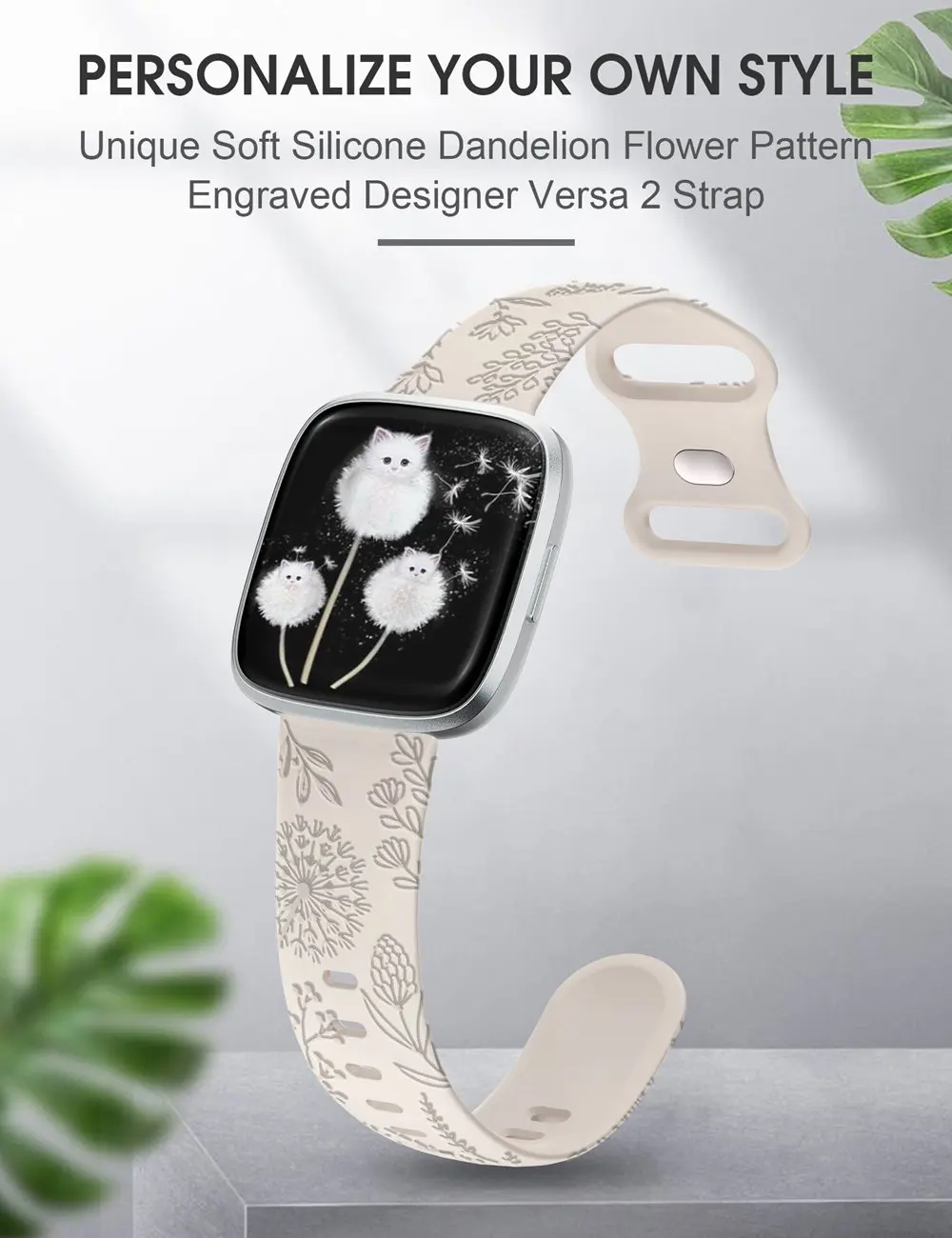 Wearlizer Dandelion Floral Engraved Band for Fitbit Versa 2/Versa/Versa Lite Women Silicone Sport Strap for Versa 2