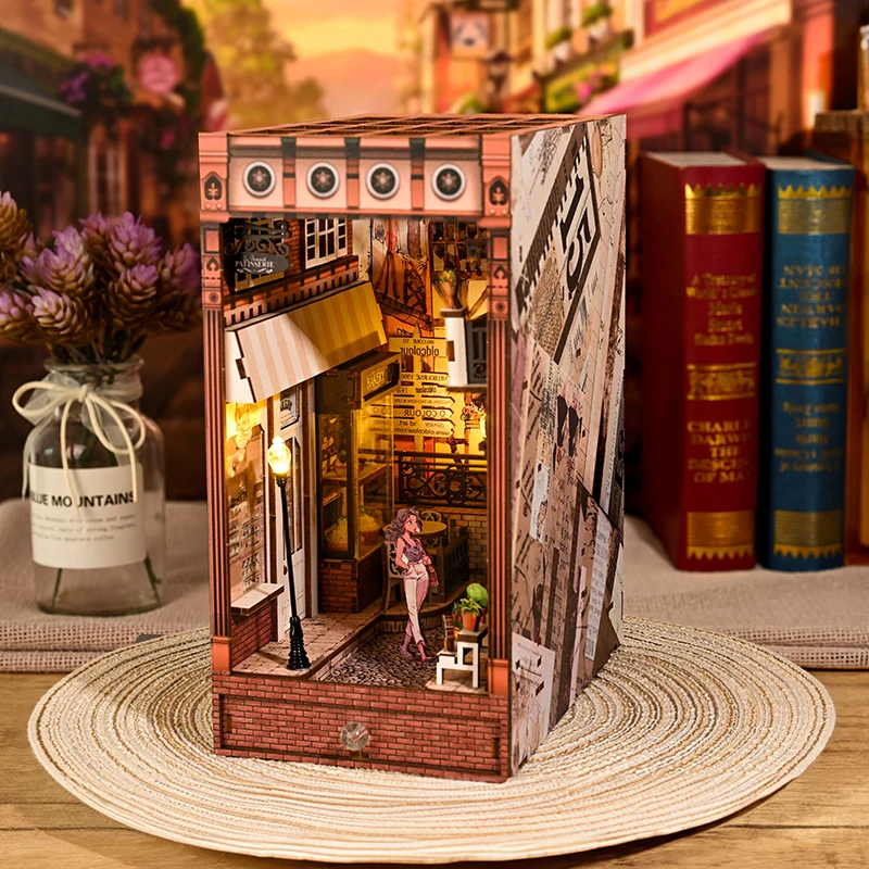 

NEW Retro DIY Wooden Book Nook Shelf Insert Miniature Kits European City Streetscape Bookshelf Home Bookend Decor Handmade Gifts