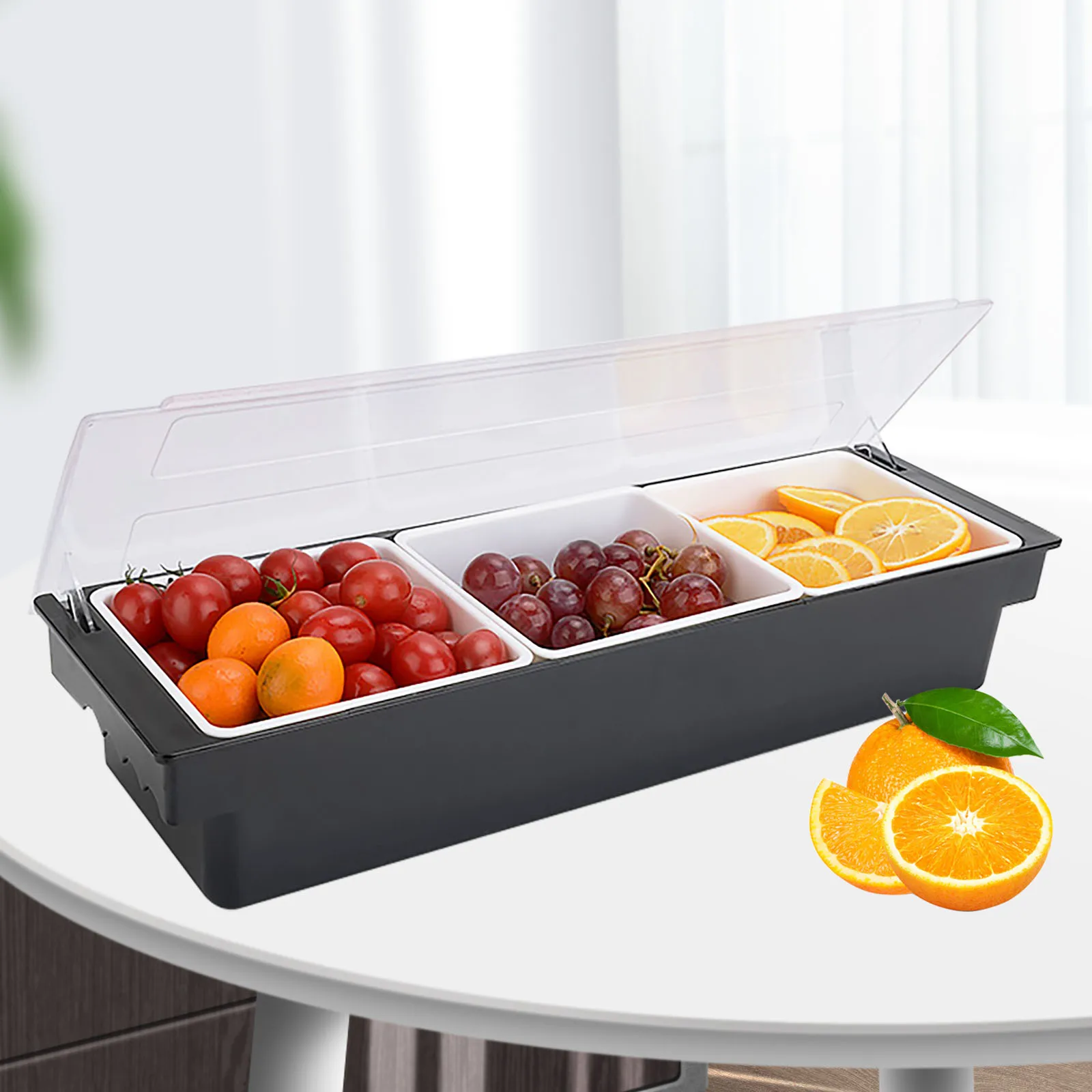 

Condiment Organizer Condiment Server Food Fruit Box Three Trays Condiment Dispenser w/Hinged Cover For Kitchen Coffee Shop Bar