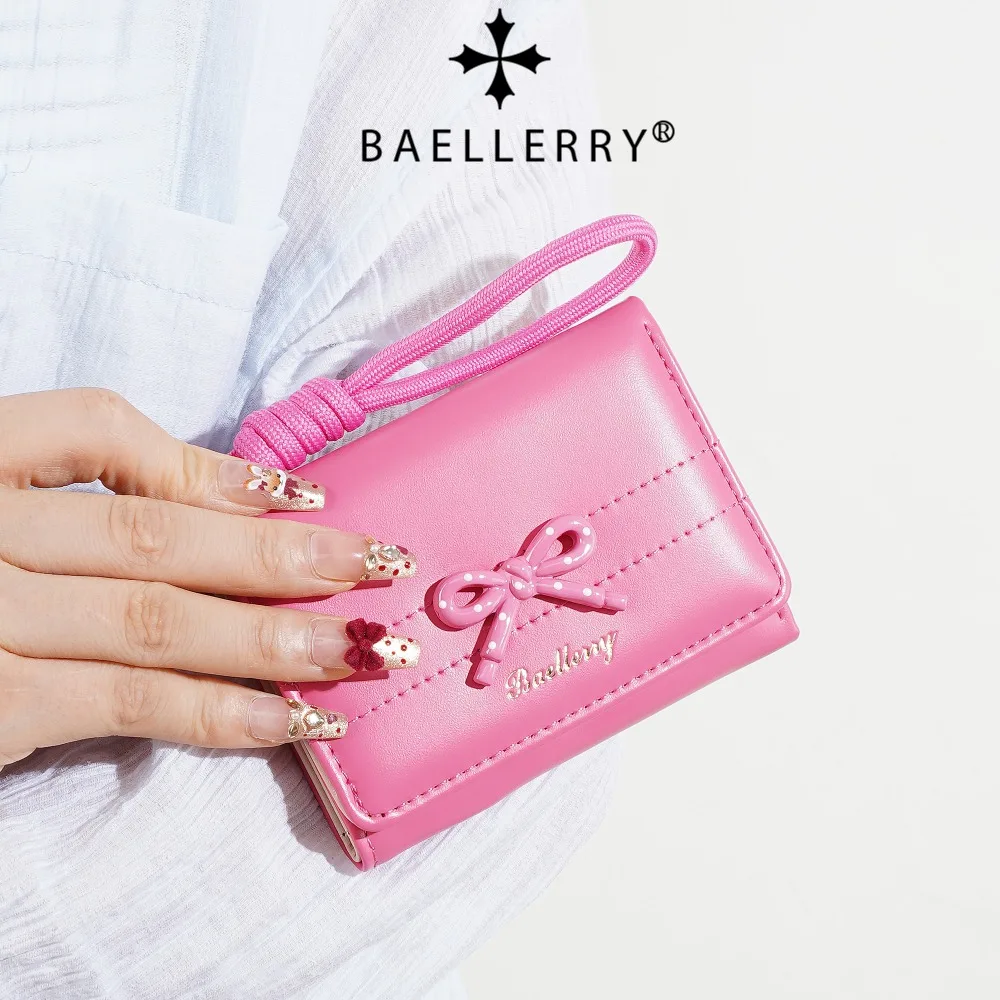 Baellerry Women's Bowknot Short Wallets Pu Leather Wallets Cute Female Coin Purse Fashion Card Holder Large Capacity Hand Bags