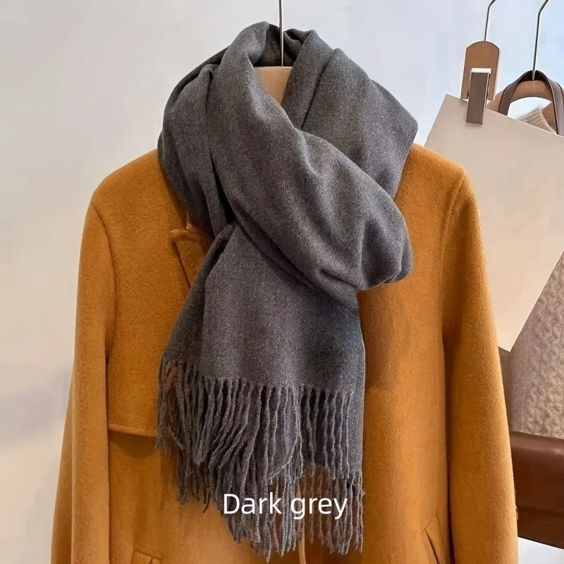 70X200cm Thick Warm Scarf for Women Pure Color Ladies Imitation Cashmere Black Scarf Female Winter To Keeping Warm Black Grey