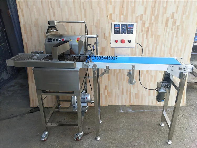 202 Table Top Mini Chocolate Enrobing Coating Machine Small Chocolate Making Line for bar Wafers Biscuit Production