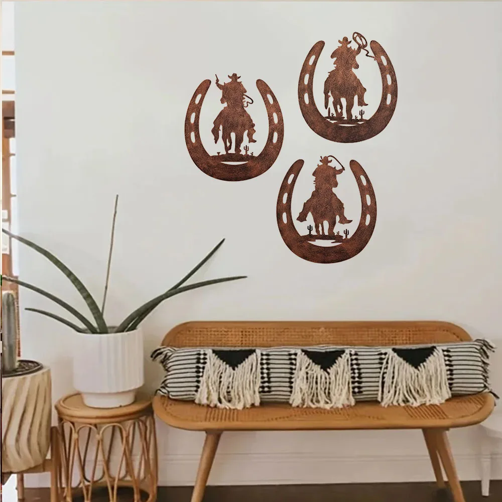 Elegant 3pcs/set Horseshoe Metal Wall Decoration – Sophisticate with Western Grace. Graceful Cowboy Decor. Hanging for Bedroom