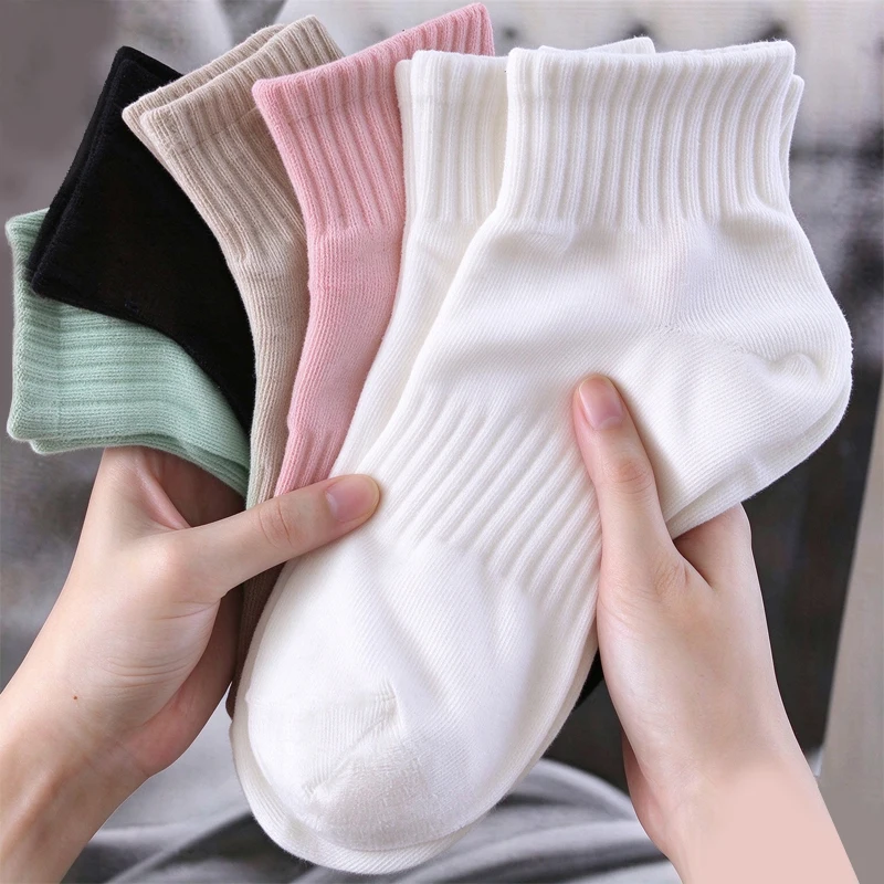 5pairs striped cuffs waist cinching short women solid fresh Mix match random colors Comfortable Minimalist daily essential items