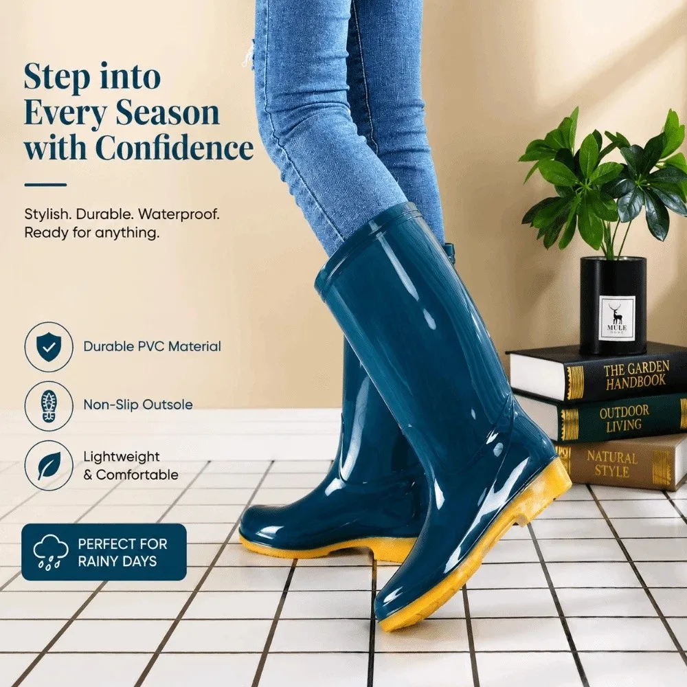 High-Top Women's Tall Rain Boots Waterproof Lightweight Water Boots Durable Non-slip Garden Work Shoes For Outdoors,Kitchen,Etc