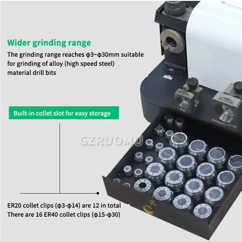 Drill Bits Sharpener 3mm-30mm Mill Grinder Portable Sharpening Machine With ER2O/ER4O Collet Chuck For Factory Workshop