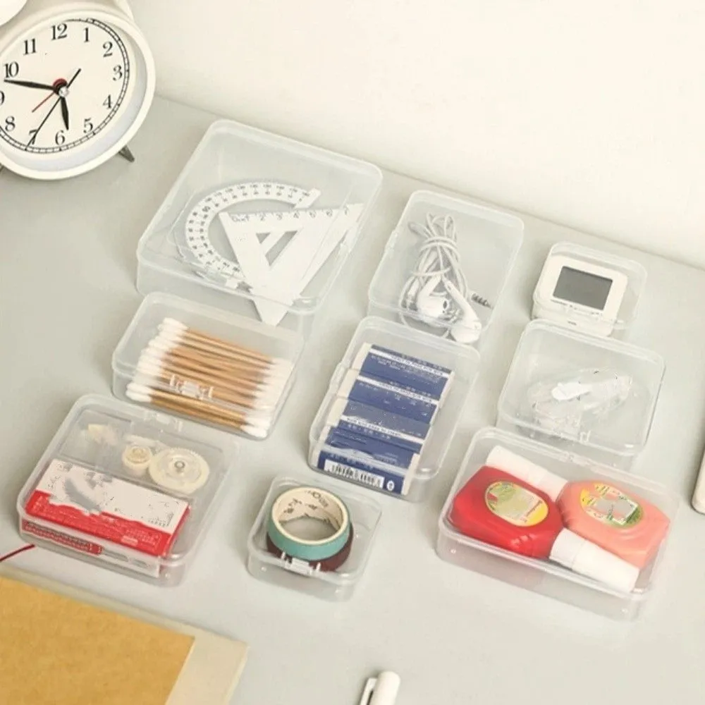 Mini Transparent Storage Box Flip Cover Rectangle Plastic Jewelry Case Dust-proof Integrated Beads Storage Container