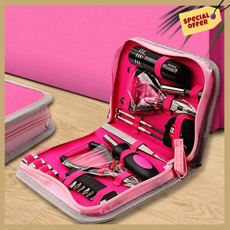 

Classy-23Pcs Household Repair Tool Kit, Multifunctional Pink Home Hand Tool Set, Portable Women Repair Tool For DIY Home Repair