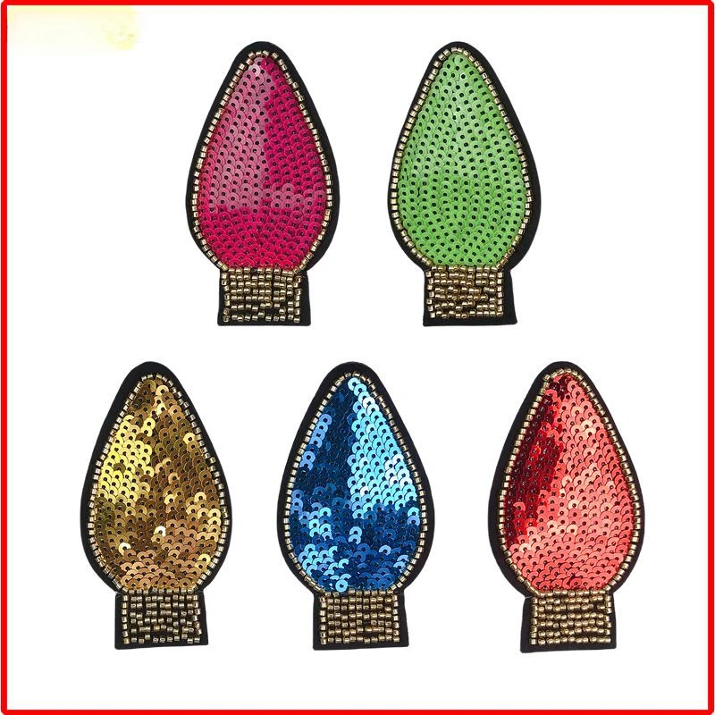 5 pezzi paillettes Glitter lampadina stiratura Patch ricamo panno giacca borsa Decor accessori Flash Vintage Patch forniture artigianali fai da te