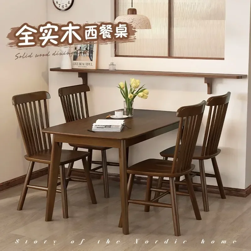 Nordic Japanese Style Solid Wood Dining Table and Chair Set Rectangular Modern Simple Design for 4 or 6 People Small