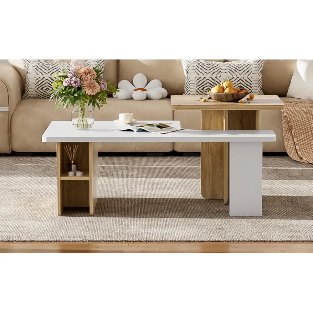 Nesting Coffee Tables Farmhouse,Rectangle Coffee Table Living Room,Wood Finish Coffee Table Set,Sofa Side Table，Living Room