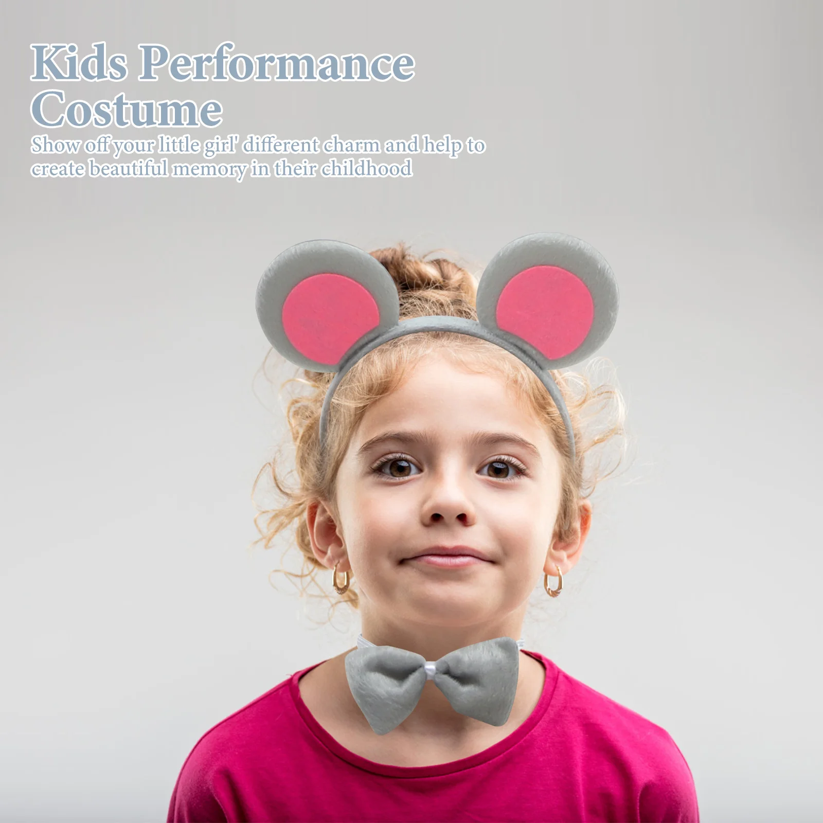 1 set Mouse Ears Headband Costume Set For Kids Girls Rat Animal Cosplay Accessories Halloween Party Dress Up Role