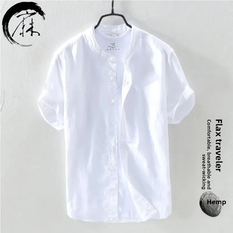 

Summer Thin Linen irt Men's ort Sve Loose Busin Casual Color f Sve Cotton Linen irt White Su