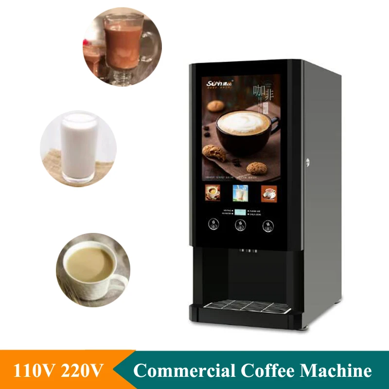 Máquina automática de café instantâneo, comercial, bebidas quentes, distribuidor de água, caixa de luz LED, publicidade