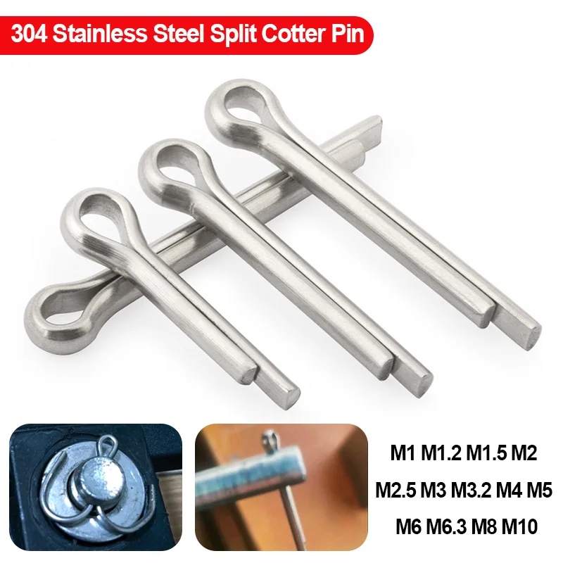 M1 M1.2 M1.5 M2 M2.5 M3 M3.2 M4 M5 M6 M6.3 M8 M10 304 Stainless Steel Split Cotter Pin GB91 U Hairpin Pin Anti Rust Fastener