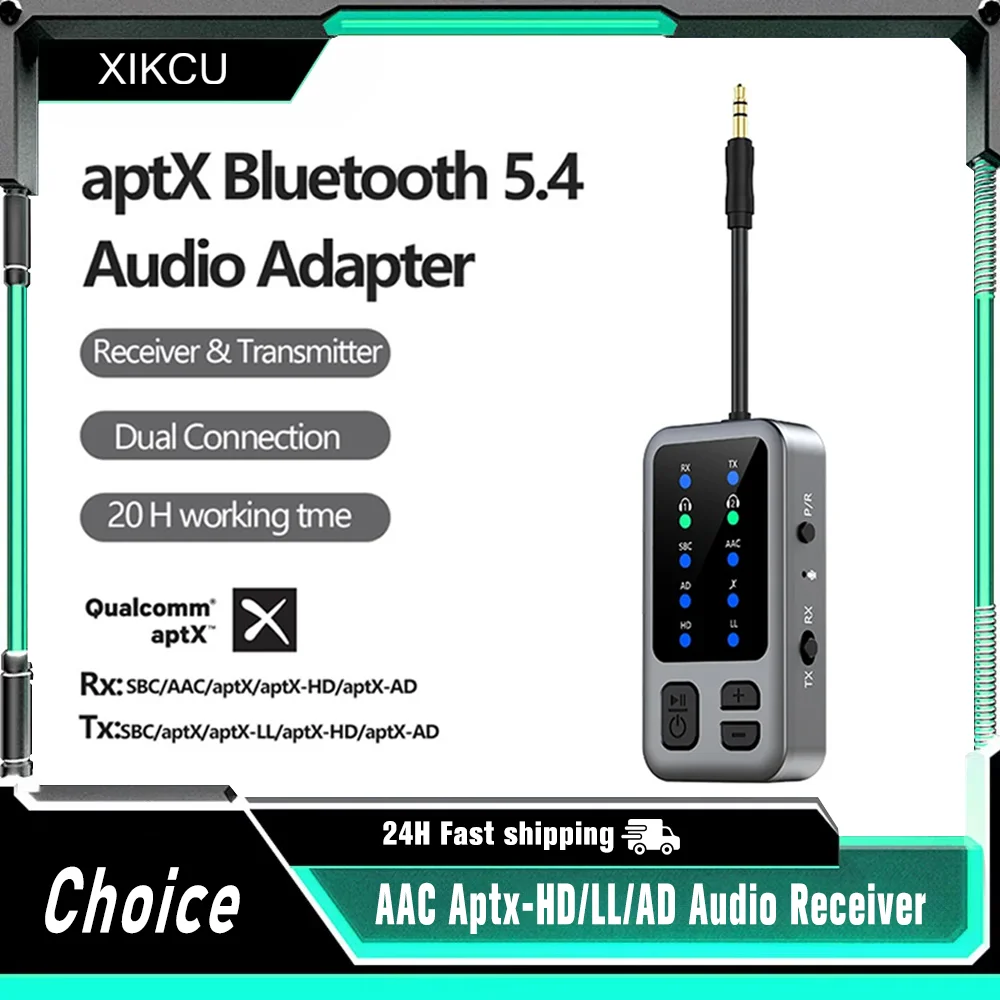 AAC Aptx-HD/LL/AD Bluetooth 5.4 Audio Receiver Transmitter 3.5mm Aux Wireless Music Adapter Dual Connection For Car Gym