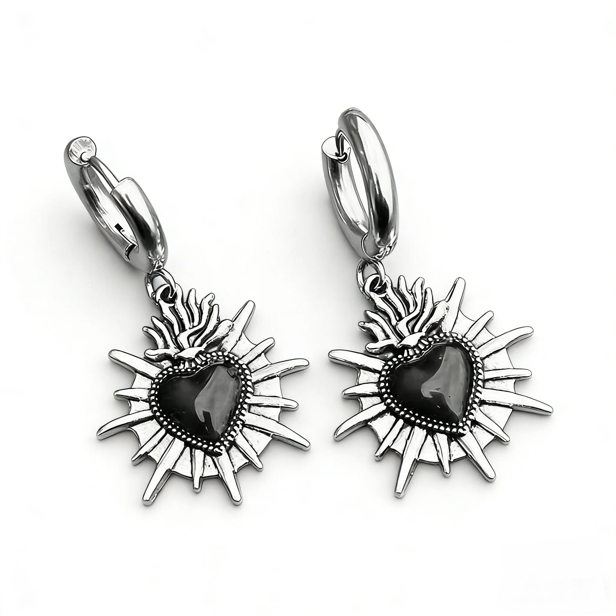 

2pcs Vintage Sacred Heart Gothic Hoop Earrings Black Red Heart Dangle Earrings Punk Grunge Jewelry